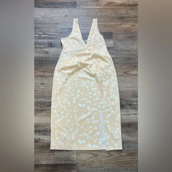 ASOS Sleeveless Print Dress w/ Front Slit / Color: Yellow & White / Size: 10 - Picture 2 of 4